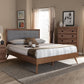 Ines Mid-Century Modern Light Grey Fabric Upholstered Walnut Brown Finished Wood Full Size Platform Bed FredCo