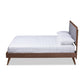 Ines Mid-Century Modern Light Grey Fabric Upholstered Walnut Brown Finished Wood King Size Platform Bed FredCo