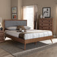 Ines Mid-Century Modern Light Grey Fabric Upholstered Walnut Brown Finished Wood King Size Platform Bed FredCo