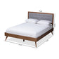 Ines Mid-Century Modern Light Grey Fabric Upholstered Walnut Brown Finished Wood King Size Platform Bed FredCo