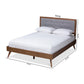 Ines Mid-Century Modern Light Grey Fabric Upholstered Walnut Brown Finished Wood Queen Size Platform Bed FredCo