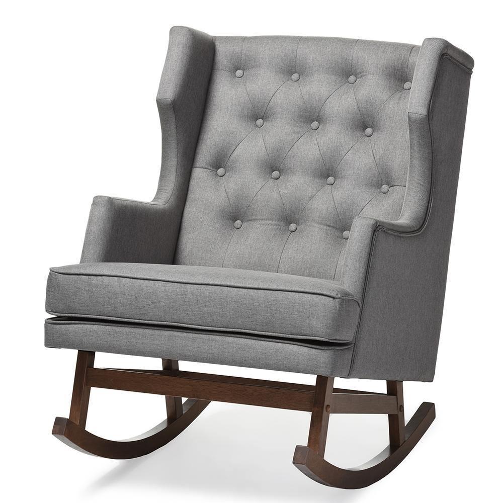 Iona Mid-century Retro Modern Grey Fabric Upholstered Button-tufted Wingback Rocking Chair FredCo