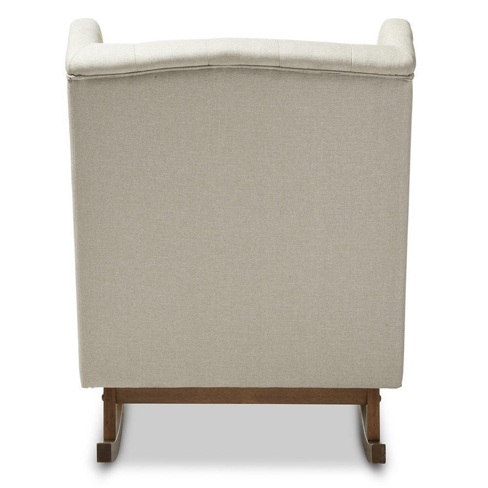 Iona Mid-century Retro Modern Light Beige Fabric Upholstered Button-tufted Wingback Rocking Chair FredCo