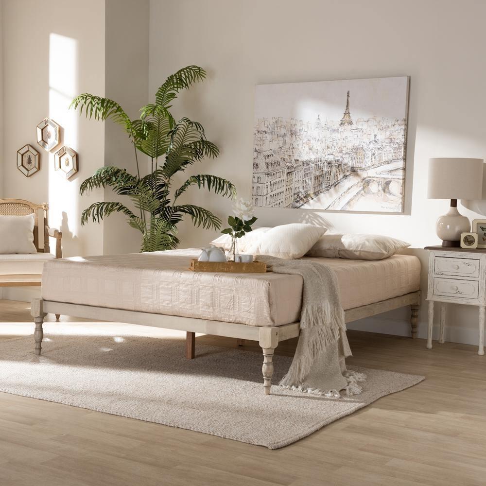 Iseline Modern and Contemporary Antique White Finished Wood Full Size Platform Bed Frame FredCo