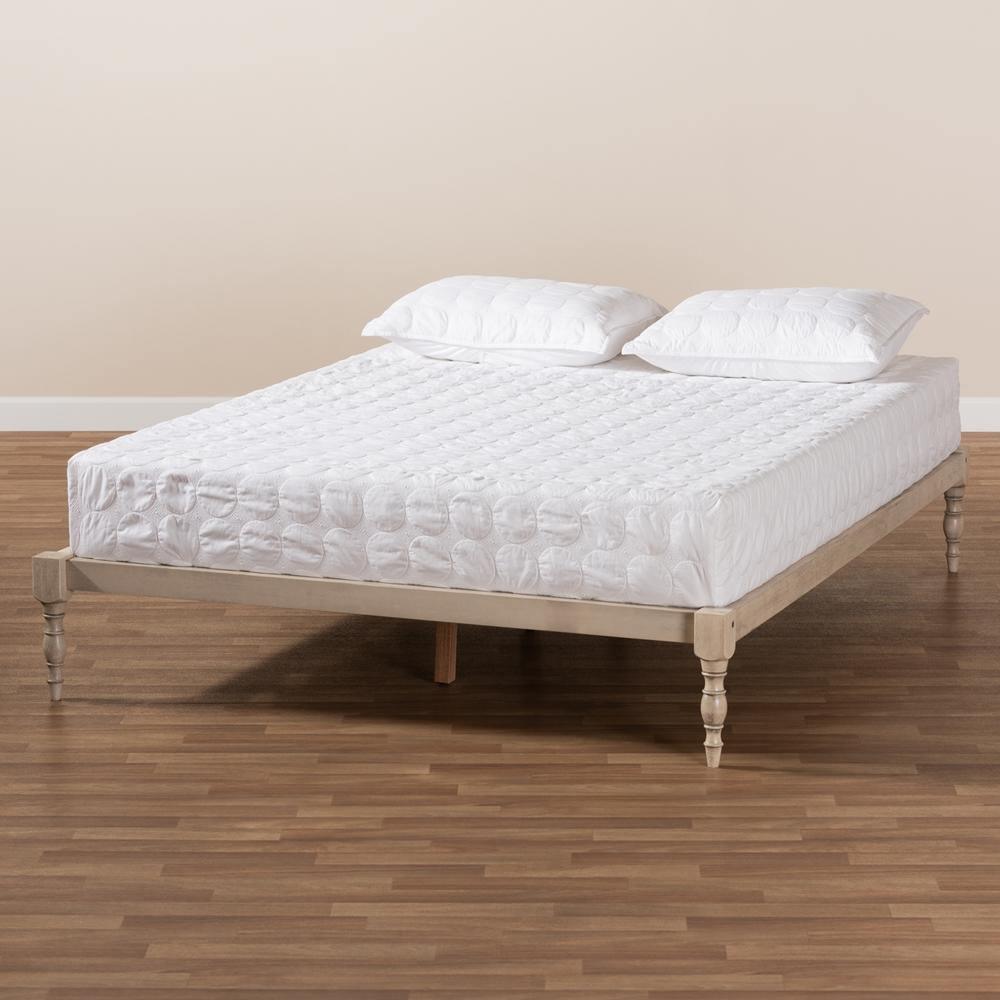 Iseline Modern and Contemporary Antique White Finished Wood King Size Platform Bed Frame FredCo