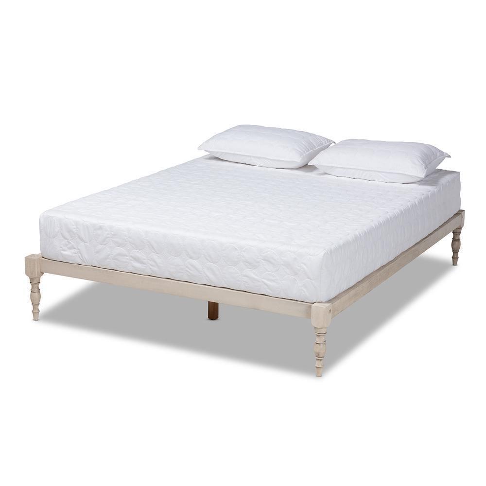 Iseline Modern and Contemporary Antique White Finished Wood King Size Platform Bed Frame FredCo