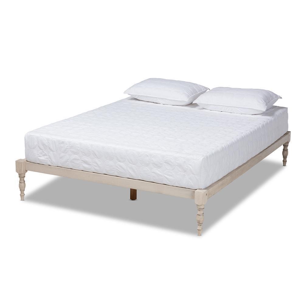 Iseline Modern and Contemporary Antique White Finished Wood Queen Size Platform Bed Frame FredCo