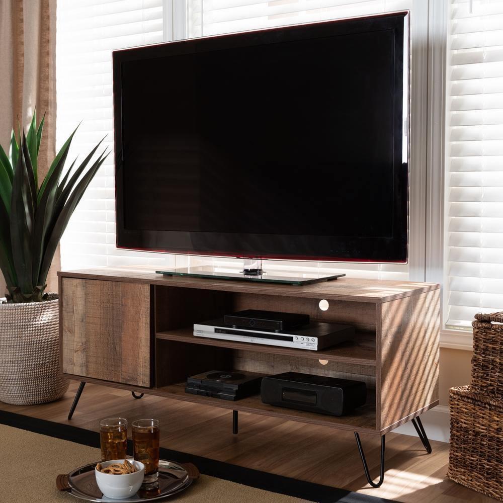 Iver Modern and Contemporary Rustic Oak Finished 1-Door Wood TV Stand FredCo