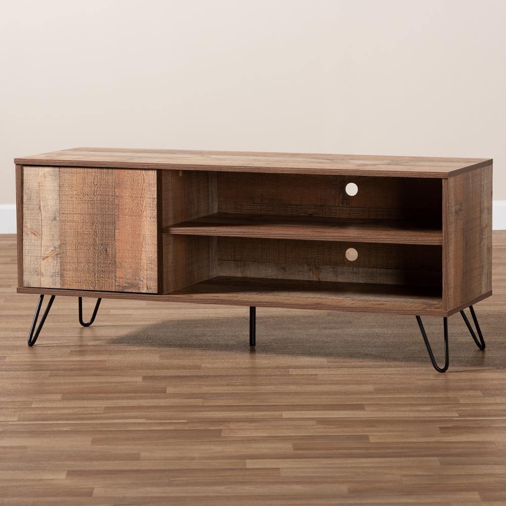 Iver Modern and Contemporary Rustic Oak Finished 1-Door Wood TV Stand FredCo