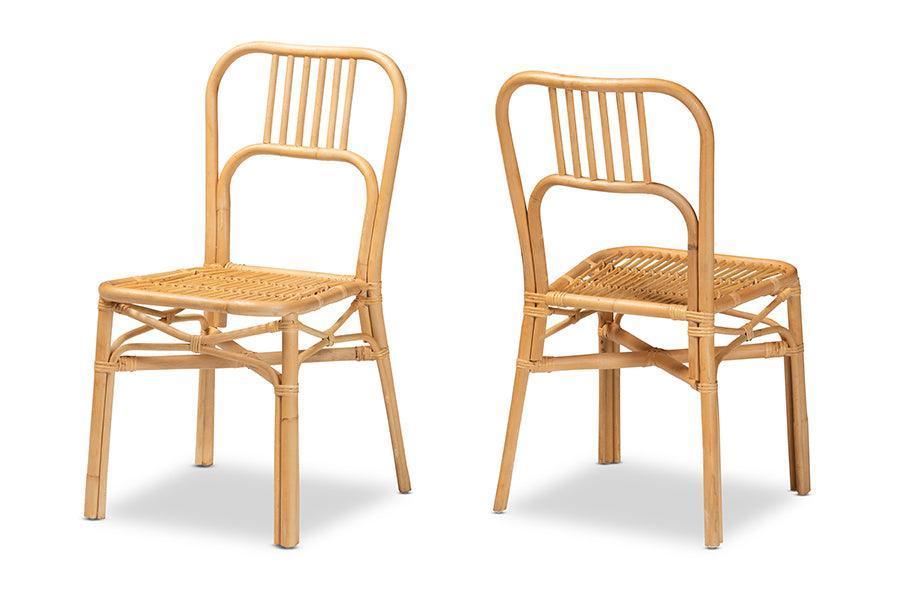 Ivora Modern Bohemian Natural Brown Rattan 2-Piece Dining Chair Set FredCo