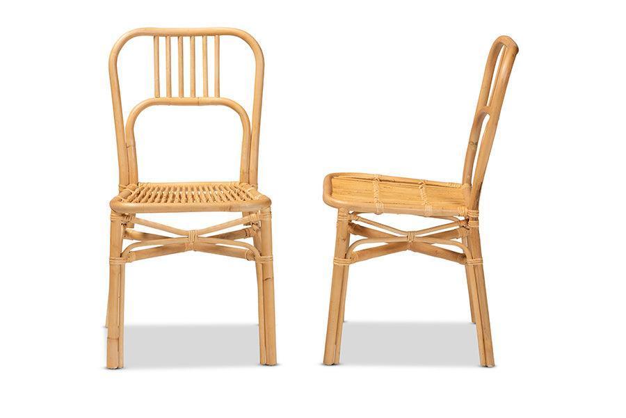 Ivora Modern Bohemian Natural Brown Rattan 2-Piece Dining Chair Set FredCo
