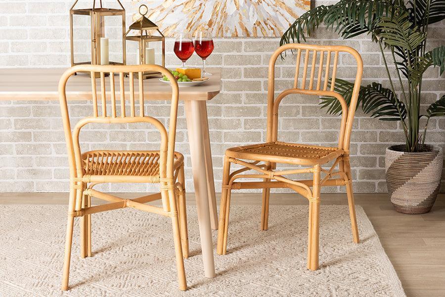 Ivora Modern Bohemian Natural Brown Rattan 2-Piece Dining Chair Set FredCo
