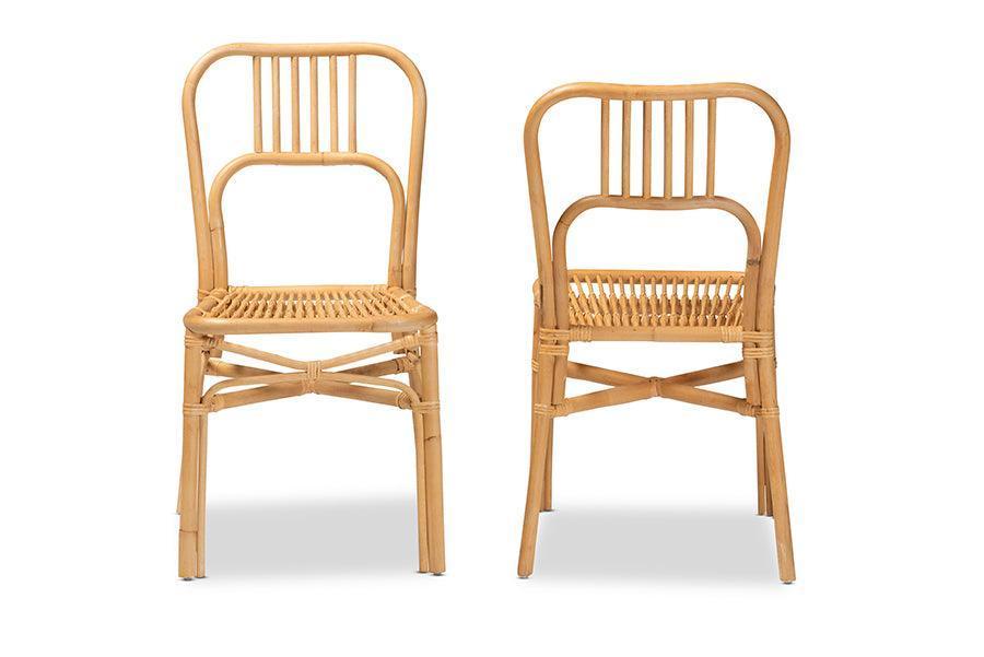 Ivora Modern Bohemian Natural Brown Rattan 2-Piece Dining Chair Set FredCo