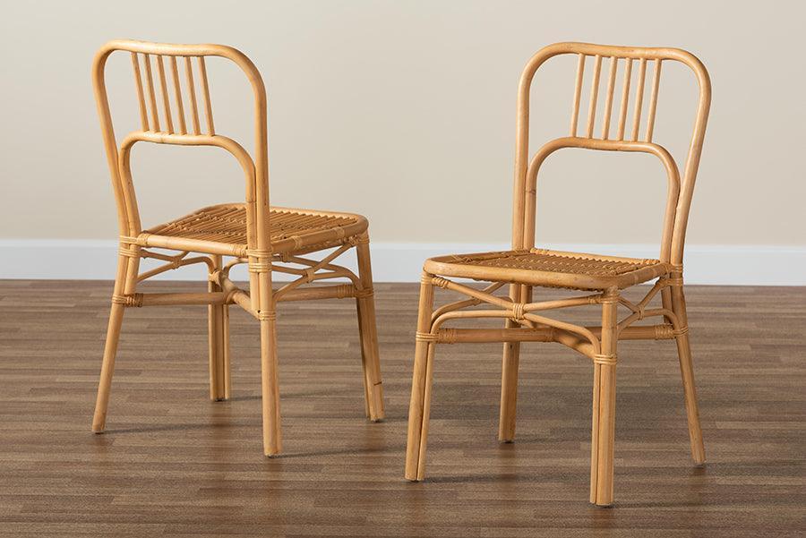 Ivora Modern Bohemian Natural Brown Rattan 2-Piece Dining Chair Set FredCo