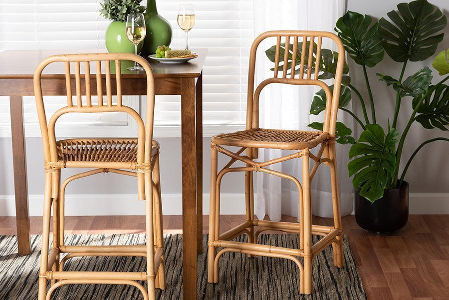 Ivora Modern Bohemian Natural Brown Rattan Counter Stool FredCo