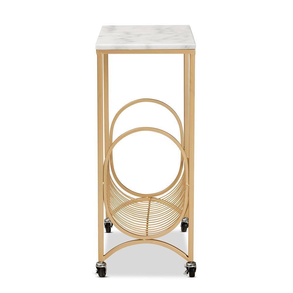 Jacek Modern and Contemporary Gold Finished Metal Wine Cart with Marble Tabletop FredCo