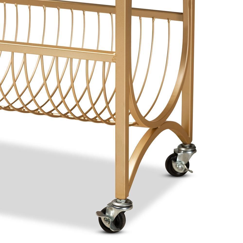 Jacek Modern and Contemporary Gold Finished Metal Wine Cart with Marble Tabletop FredCo