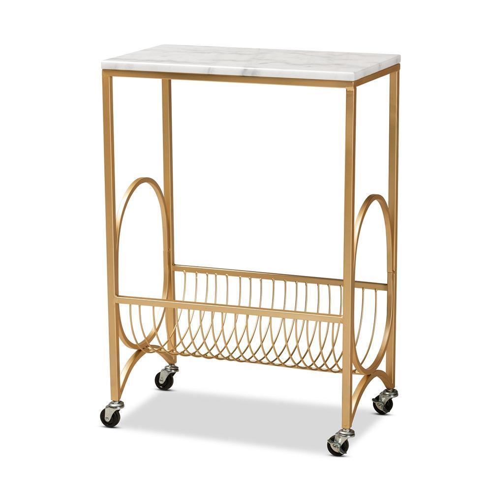 Jacek Modern and Contemporary Gold Finished Metal Wine Cart with Marble Tabletop FredCo