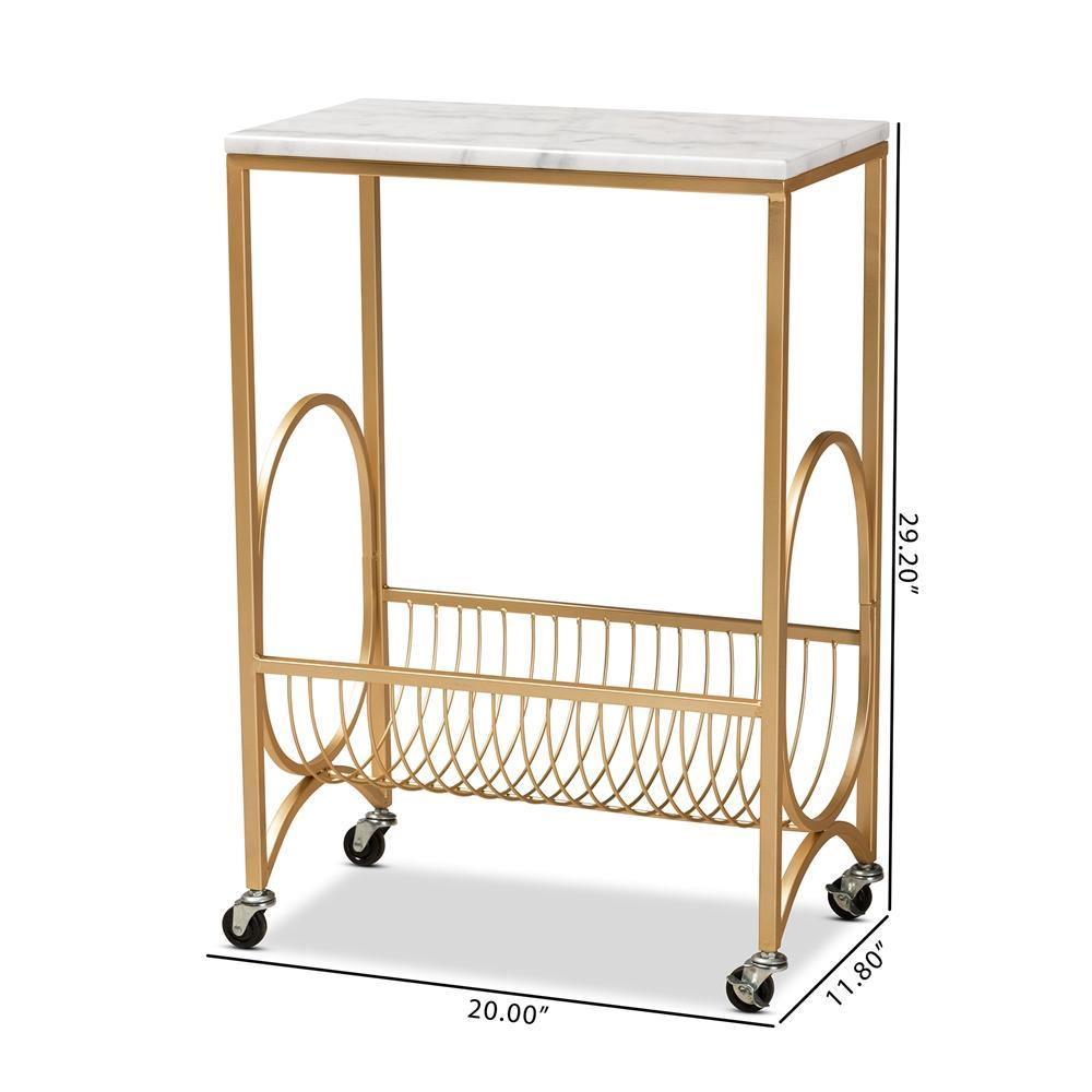 Jacek Modern and Contemporary Gold Finished Metal Wine Cart with Marble Tabletop FredCo