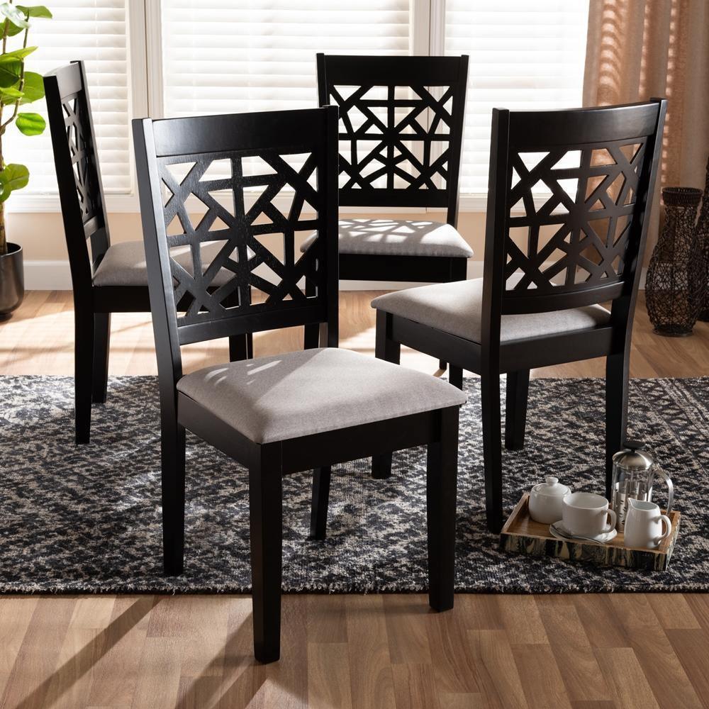 Jackson Modern and Contemporary Grey Fabric Upholstered and Espresso Brown Finished Wood 4-Piece Dining Chair Set FredCo