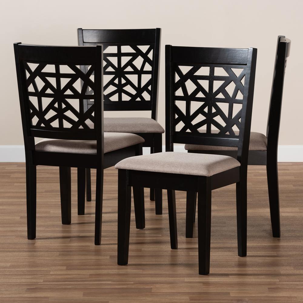 Jackson Modern and Contemporary Sand Fabric Upholstered and Espresso Brown Finished Wood 4-Piece Dining Chair Set FredCo