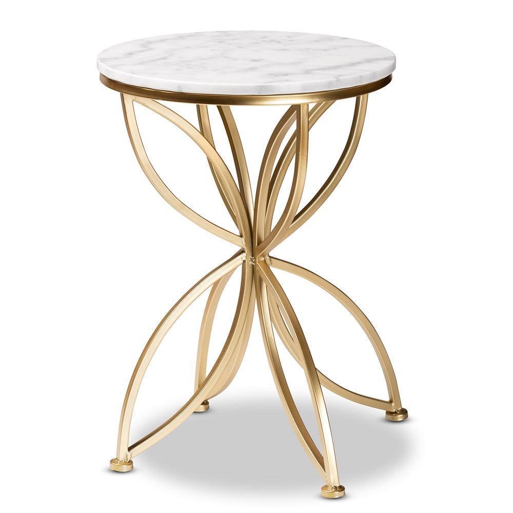 Jaclyn Modern and Contemporary Gold Finished Metal End Table with Marble Tabletop FredCo