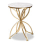 Jaclyn Modern and Contemporary Gold Finished Metal End Table with Marble Tabletop FredCo