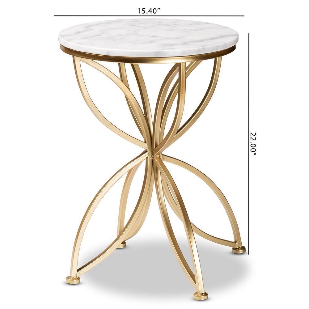 Jaclyn Modern and Contemporary Gold Finished Metal End Table with Marble Tabletop FredCo