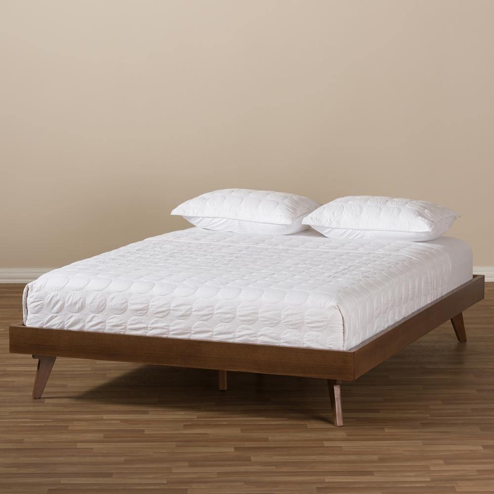 Jacob Mid-Century Modern Walnut Brown Finished Solid Wood Queen Size Bed Frame FredCo