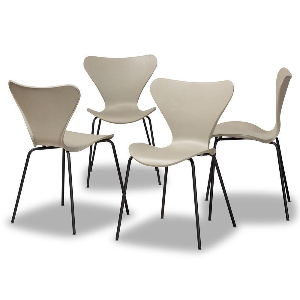 Jaden Modern and Contemporary Beige Plastic and Black Metal 4-Piece Dining Chair Set FredCo