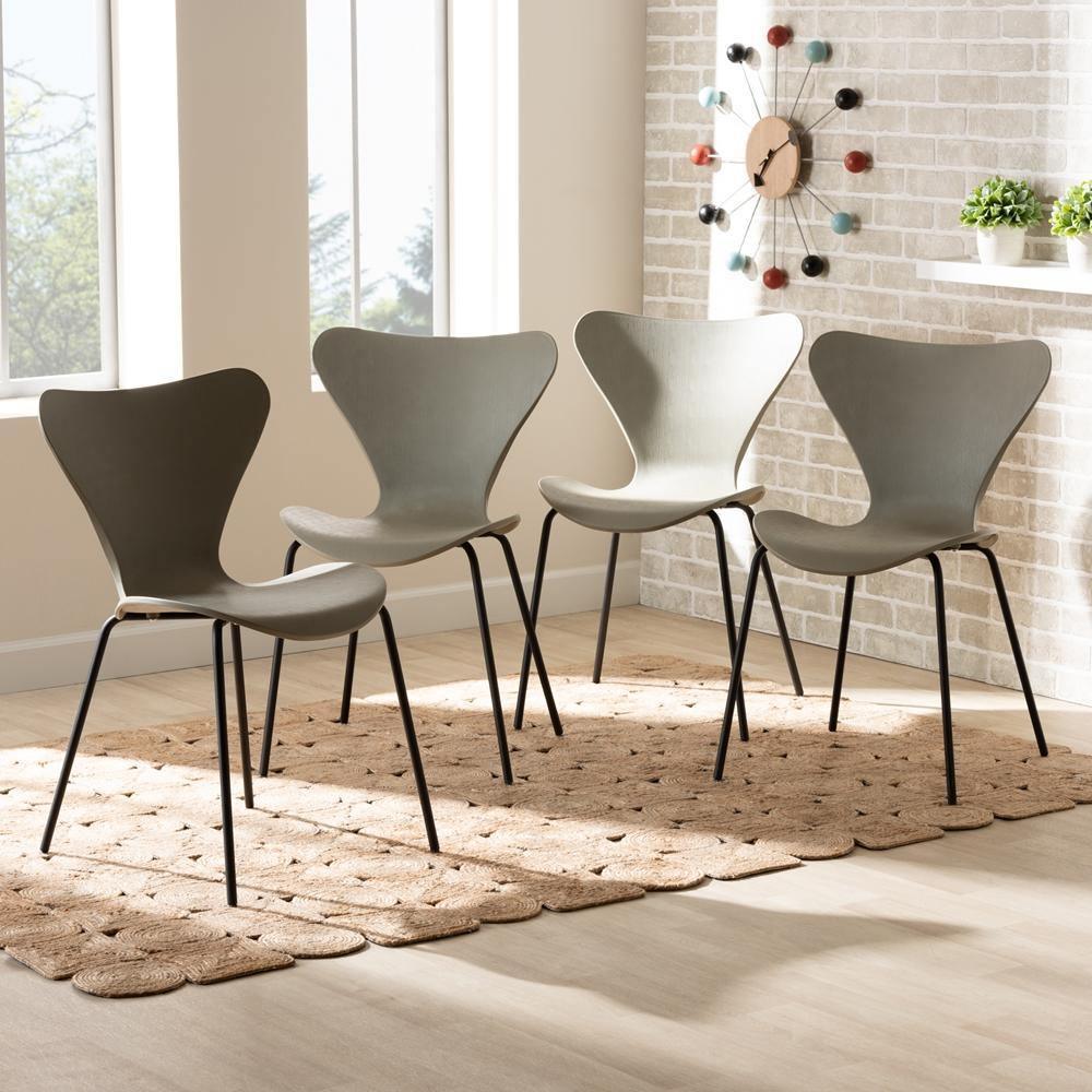 Jaden Modern and Contemporary Beige Plastic and Black Metal 4-Piece Dining Chair Set FredCo