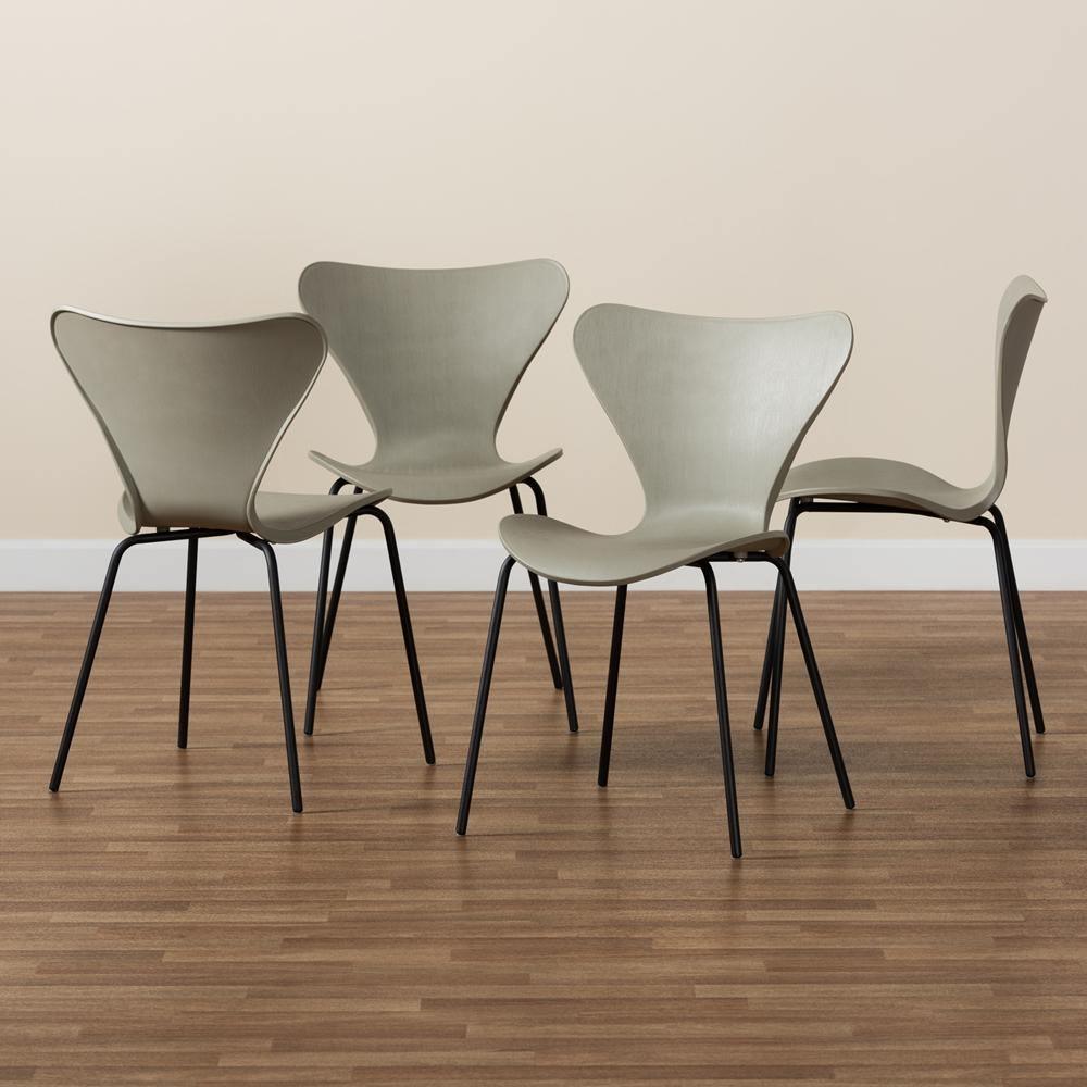 Jaden Modern and Contemporary Beige Plastic and Black Metal 4-Piece Dining Chair Set FredCo