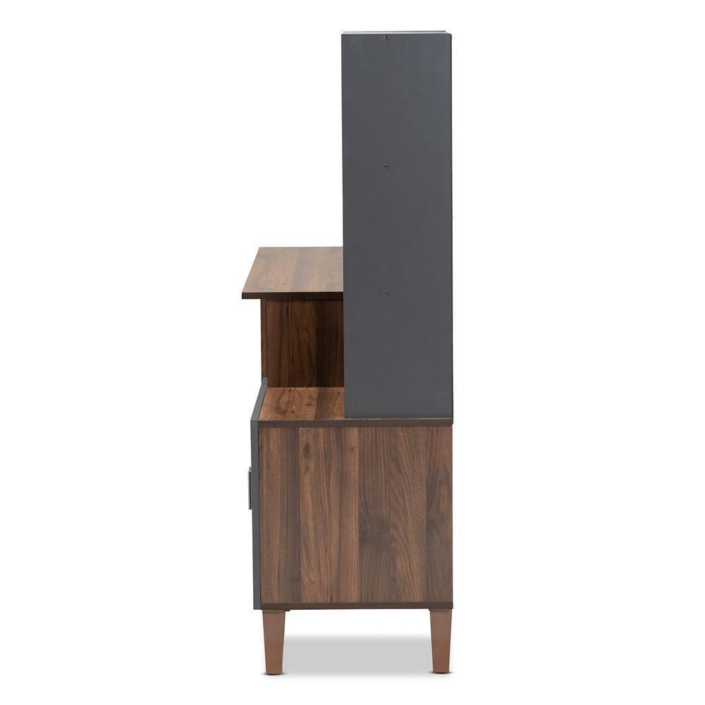 Jaeger Modern and Contemporary Two-Tone Walnut Brown and Dark Grey Finished Wood Storage Desk with Shelves FredCo