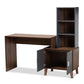 Jaeger Modern and Contemporary Two-Tone Walnut Brown and Dark Grey Finished Wood Storage Desk with Shelves FredCo