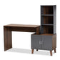 Jaeger Modern and Contemporary Two-Tone Walnut Brown and Dark Grey Finished Wood Storage Desk with Shelves FredCo