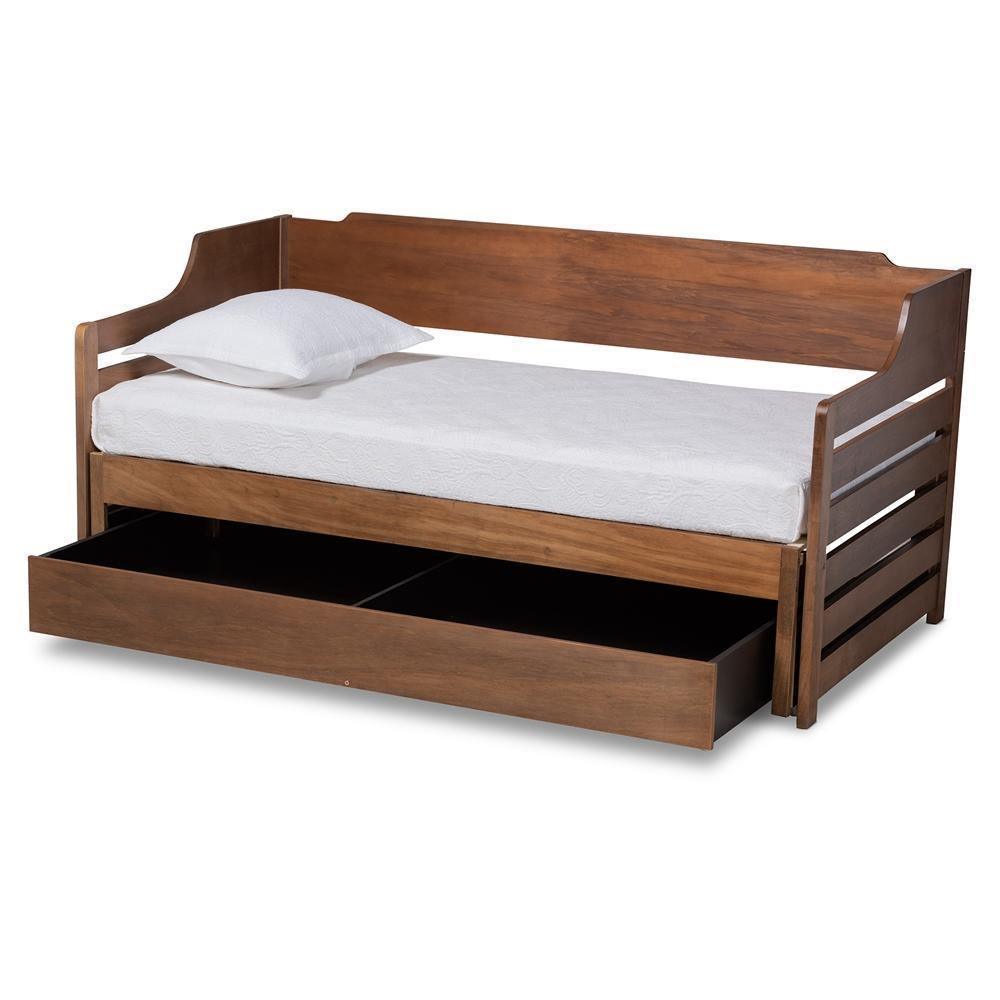 Jameson Modern and Transitional Walnut Brown Finished Expandable Twin Size to King Size Daybed with Storage Drawer FredCo