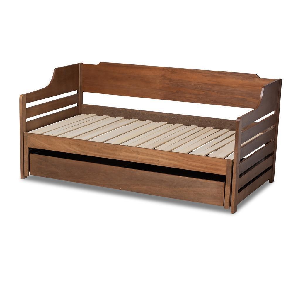Jameson Modern and Transitional Walnut Brown Finished Expandable Twin Size to King Size Daybed with Storage Drawer FredCo