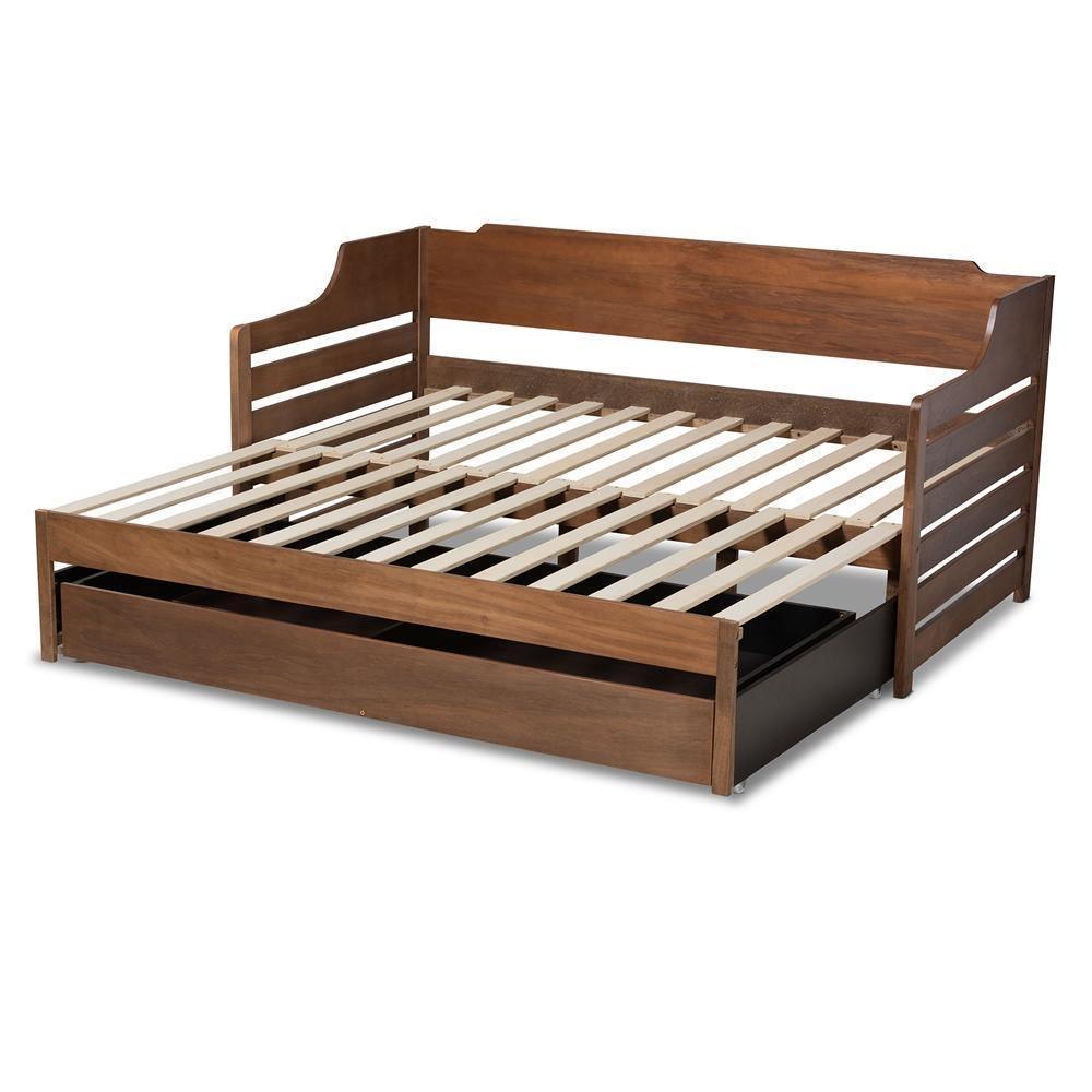 Jameson Modern and Transitional Walnut Brown Finished Expandable Twin Size to King Size Daybed with Storage Drawer FredCo