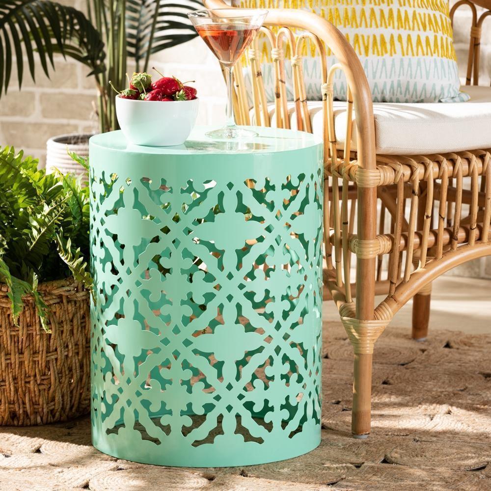 Jamila Modern and Contemporary Aqua Finished metal Outdoor Side Table FredCo