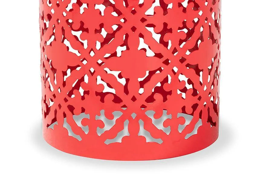 Jamila Modern and Contemporary Red Finished metal Outdoor Side Table FredCo
