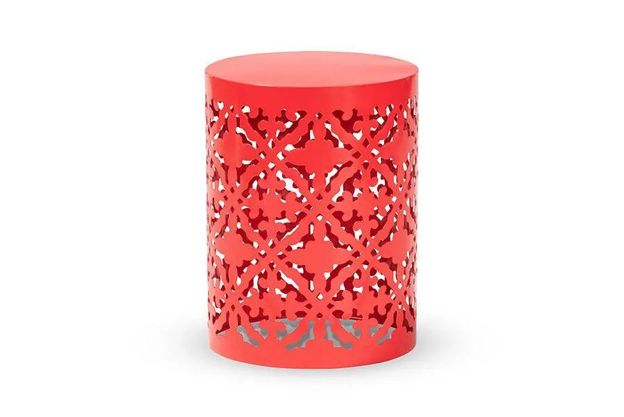 Jamila Modern and Contemporary Red Finished metal Outdoor Side Table FredCo