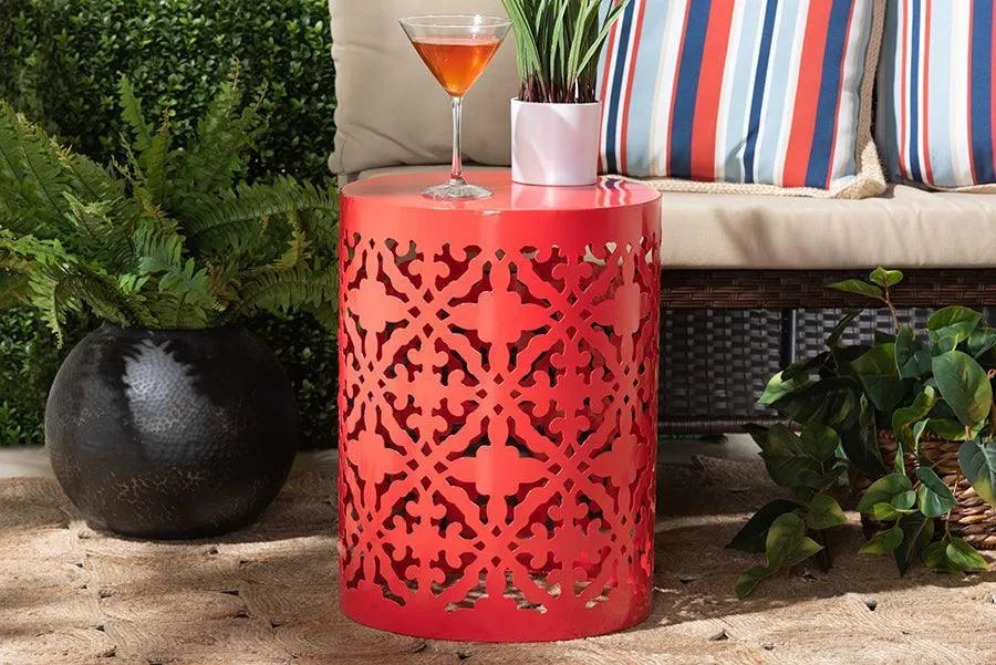 Jamila Modern and Contemporary Red Finished metal Outdoor Side Table FredCo