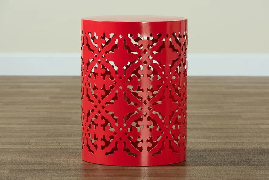 Jamila Modern and Contemporary Red Finished metal Outdoor Side Table FredCo