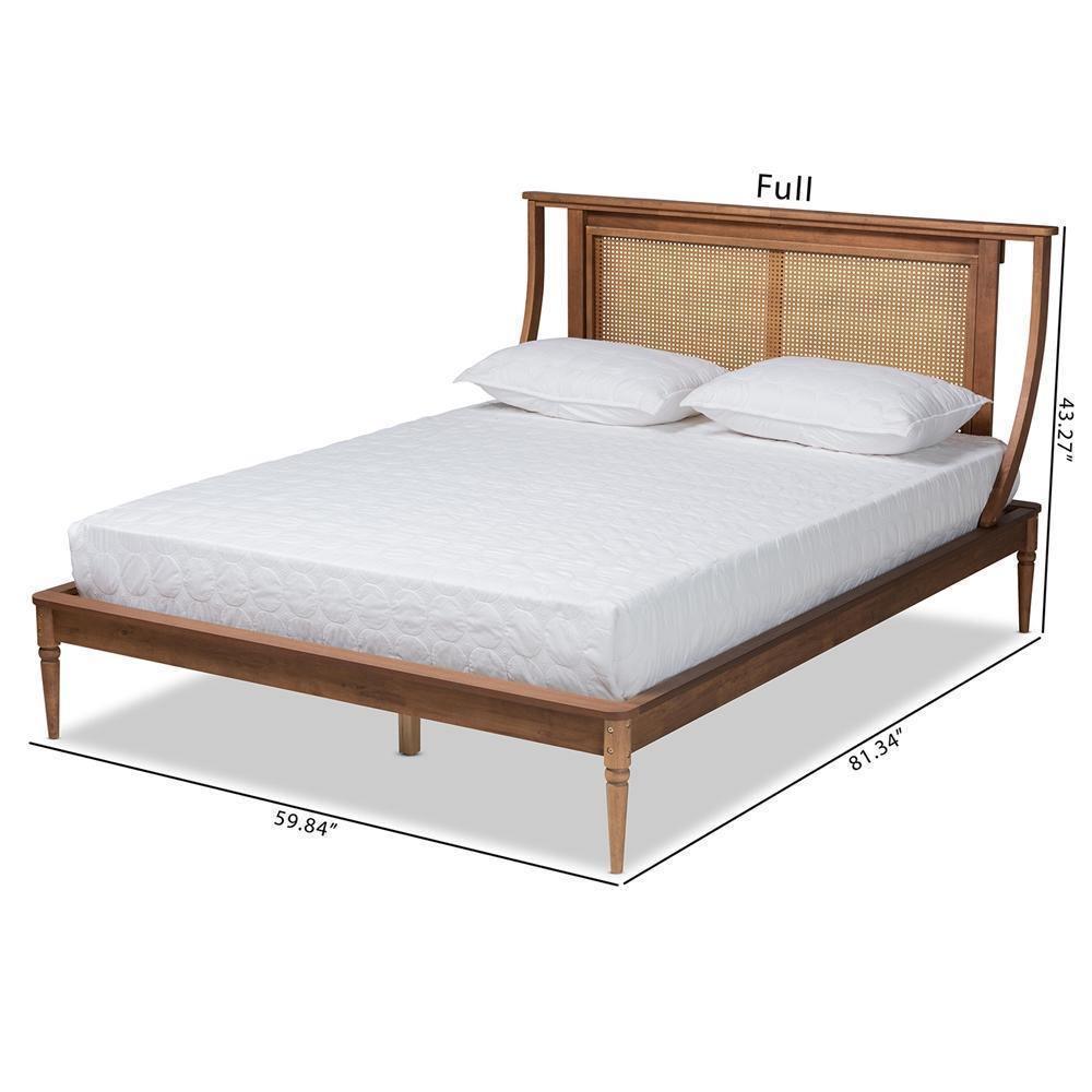 Jamila Modern Transitional Walnut Brown Finished Wood and Synthetic Rattan Queen Size Platform Bed FredCo