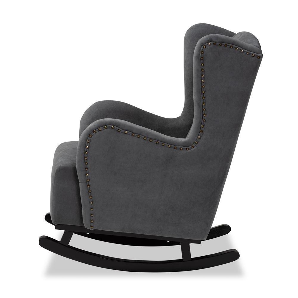 Jamir Classic and Traditional Grey Fabric Upholstered and Dark Brown Finished Wood Rocking Chair FredCo