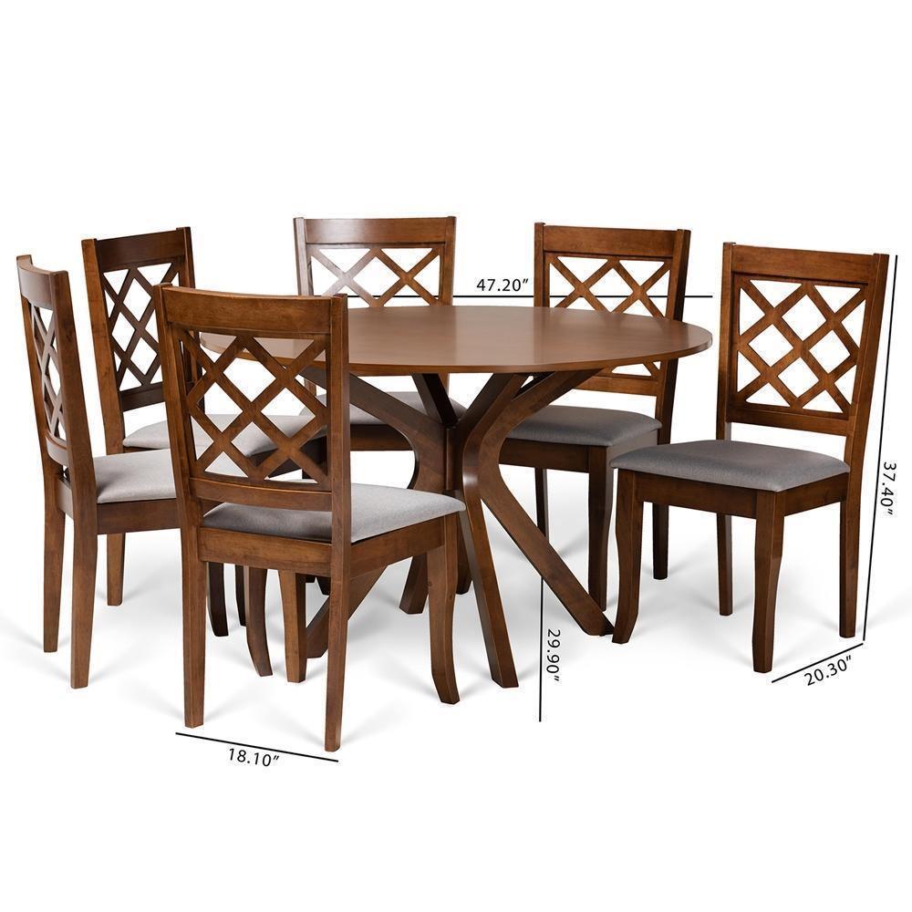 Jana Modern and Contemporary Grey Fabric Upholstered and Walnut Brown Finished Wood 7-Piece Dining Set FredCo