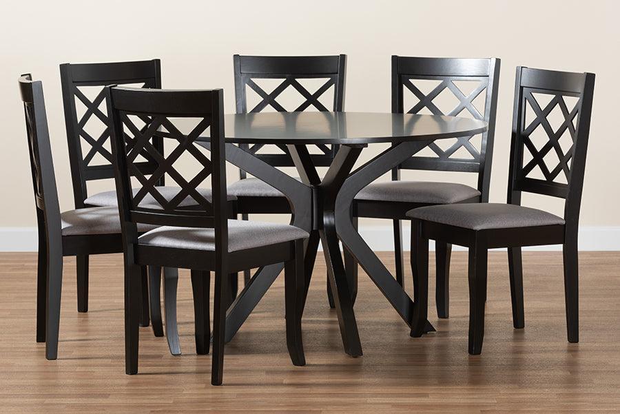 Jana Modern Grey Fabric and Espresso Brown Finished Wood 7-Piece Dining Set FredCo