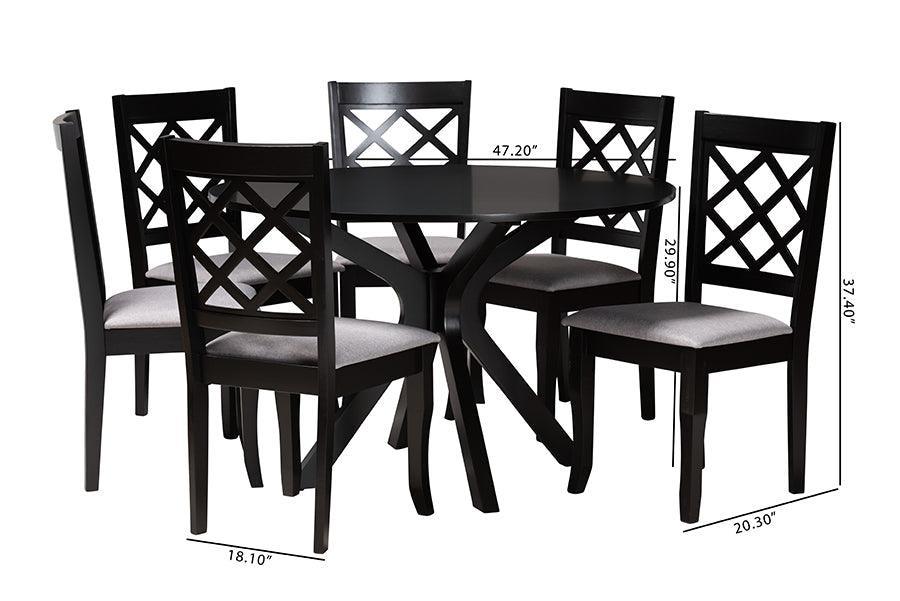 Jana Modern Grey Fabric and Espresso Brown Finished Wood 7-Piece Dining Set FredCo