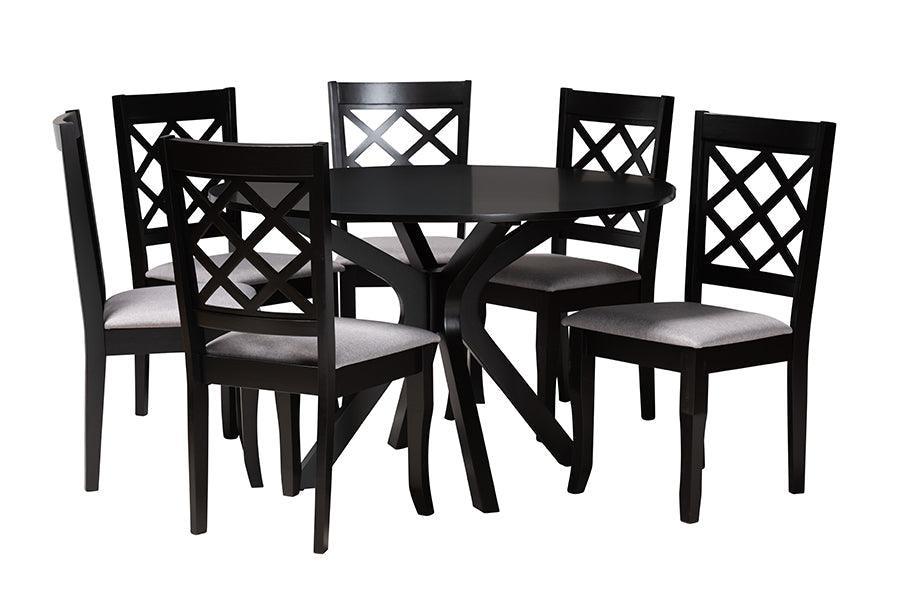 Jana Modern Grey Fabric and Espresso Brown Finished Wood 7-Piece Dining Set FredCo