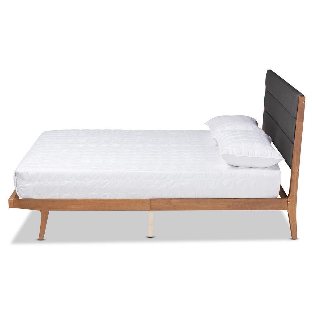 Jarlan Modern and Contemporary Transitional Charcoal Fabric Upholstered and Walnut Brown Finished Wood Full Size Platform Bed FredCo